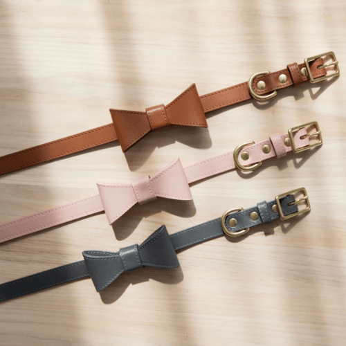 Bow Leather Collar Pink - Sir Dogwood