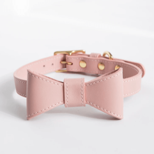 Bow Leather Collar Pink - Sir Dogwood